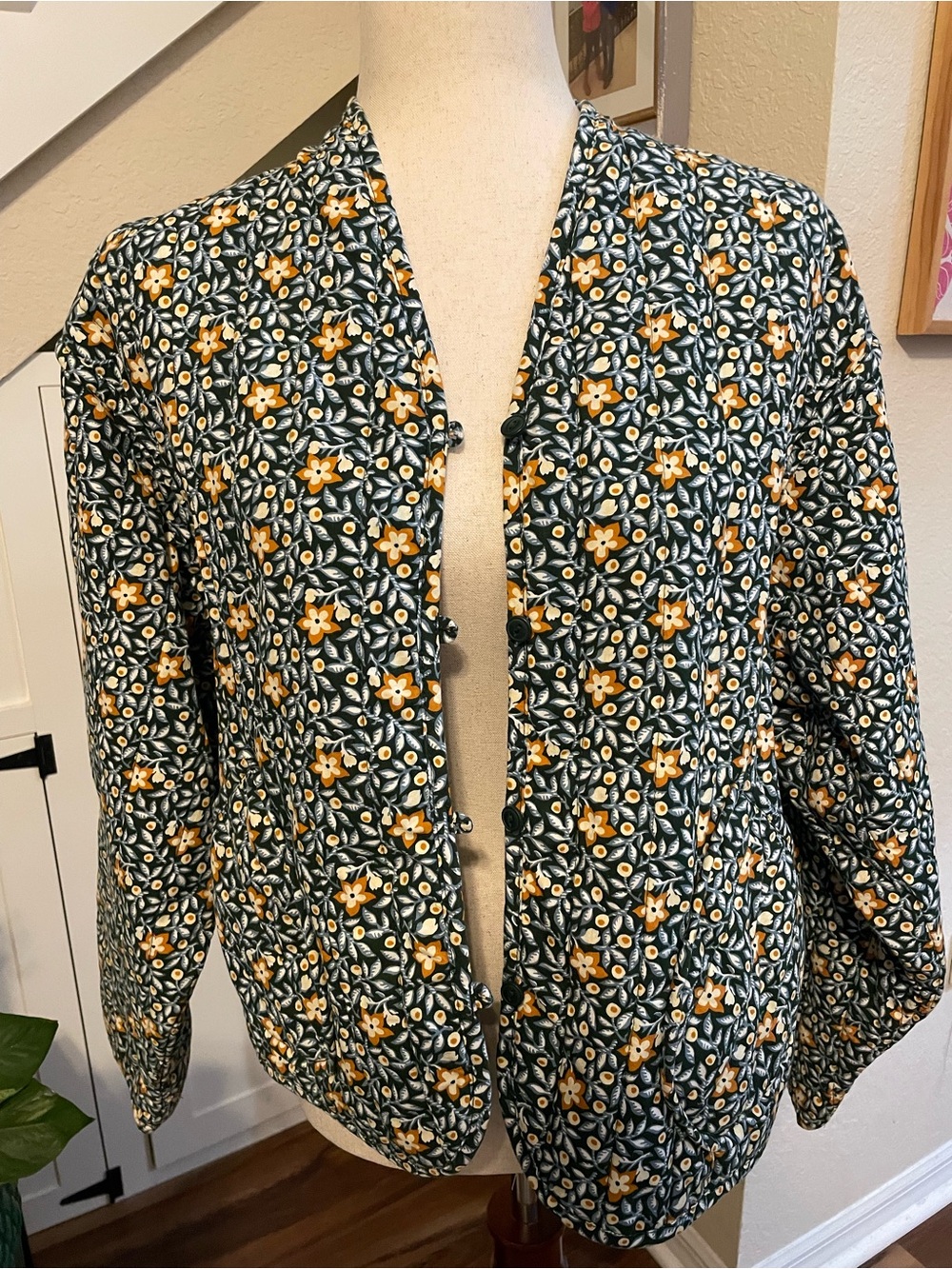 Universal Thread Green Floral Quilted Jacket Cottagecore Size XL